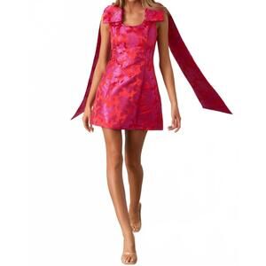 NEW SUGARLIPS floral jacquard mini dress in pink/ red